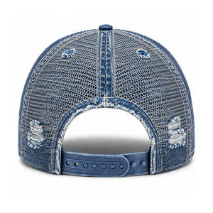 Customized Distressed Blue Denim Trucker Hat <b>Vintage</b> Washed Snapback <b>Cap</b> with Frayed Details With Best Quality - Product Image 3