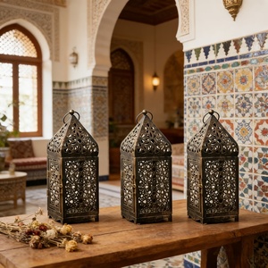 Authentic Black Metal <b>Moroccan</b> <b>Lantern</b> Set with Intricate Floral Cutwork Decorative Candle Holders for Ramadan Home Decor - Product Image 4