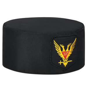 Chapeau Fez Noir Réglable en Velours Brodé Aigle à Deux Têtes 32ème Degré Maçonnique 100% Laine, Insigne Formel Unisexe Adulte - Product Image 2