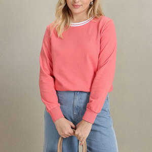 Sweat-shirt à col rond en corail pour femme, manches longues, en coton tricoté, décontracté, pour le printemps - Product Image 1