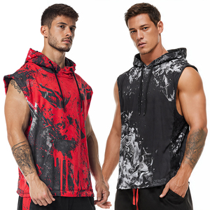 Workout Muscle Fit Printed Sleeveless Vest Tops Gym Wear Sublimation Washed Tops High Quality Printed Wash Hoodie Vest - Product Image 4