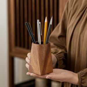 Geometric Walnut Wood Pen <b>Holder</b>: Handmade Desk Organizer - Product Image 2