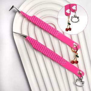 Juego de Pinzas para Pestañas Morje Quirúrgicas de Acero Inoxidable Rosa, Puntas Lisas/Serradas/Dentadas de 10 mm, Herramientas de Precisión para Extensión de Pestañas - Product Image 6
