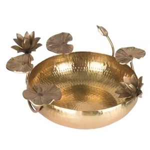 Glossy Finish Metal Urli Bowl Floating Diya Water Bowl Flower Urli for <b>Temple</b> Decoration - Product Image 1