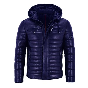Men's Hooded Leather <b>Jacket</b> Solid Color Windproof Zipper Closure Casual Winter <b>Jacket</b> Thick <b>Slim</b> <b>Fit</b> Regular Length - Product Image 1
