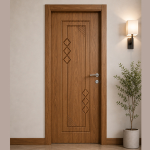 Puerta de Dormitorio GA-28L de Madera Sólida Personalizada con Elegante Diseño de Ranuras - Product Image 1