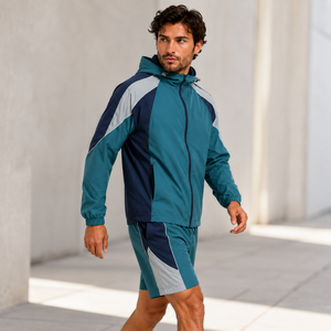 Conjunto de Chaqueta Cortavientos y Pantalones Cortos para Hombre, Personalizado al por Mayor, con Capucha, Resistente al Viento, de Nailon Ripstop, Proveedor Mayorista - Product Image 3