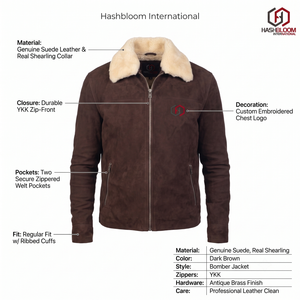 Veste en daim pour homme Hashbloom International Premium, coupe-vent, col en peau de mouton, doublure en fausse fourrure, fermeture éclair personnalisée OEM, hiver - Product Image 5