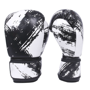 Gants de boxe en PU noir et blanc avec fermeture Velcro, design respirant pour l'entraînement des adultes - Product Image 4