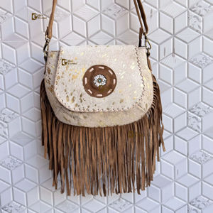 Nuevo Bolso de Mano de Cuero Vacuno Auténtico con Flecos, Bolso Bandolera Metálico con Peluche, Bolsos en Oferta, Bolso de Mano para Mujer para Fiestas - Product Image 1