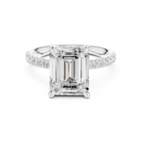 Bague de fiançailles pour femme en or rose avec diamant taille Asscher, sertissage pavé, style classique