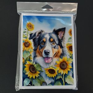 Pastor australiano en girasoles caprichosos A7 tarjetas de felicitación paquete 8 tarjetas de nota en blanco con sobres tamaño 5x7 - Product Image 3