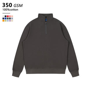 Sweat-shirt à capuche en molleton 100% coton pour homme, col zippé 1/4, impression de logo personnalisée, pull oversize unisexe - Product Image 1