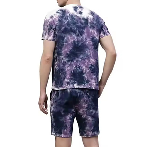 Men's Tie Dye Cotton 2-Piece <b>Set</b> Crew Neck T-Shirt Shorts Casual Summer Wear Breathable <b>Knitted</b> Sportswear - Product Image 2