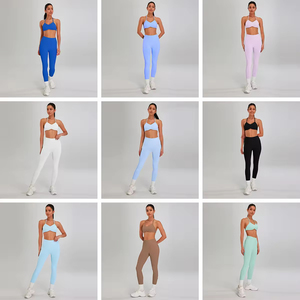 2026 Custom Logo Solid Breathable Yoga <b>Leggings</b> Women High Waist <b>Flare</b> Pants Cross Back Sports Bra 6 Piece Workout Gym - Product Image 3