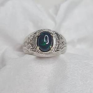 Natural Black <b>Opal</b> Mens <b>Ring</b> Alpaca Mixed Metal Handmade 925 <b>Silver</b> Gemstone Jewelry Luxury Gift For Men - Product Image 1