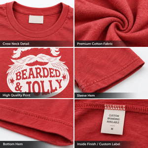 Camiseta navideña para hombre Bearded & Jolly, camiseta roja de manga corta con estampado, informal, con cuello redondo, corte regular - Product Image 4