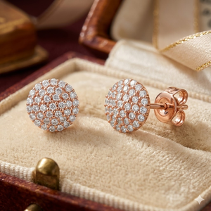 Boucles d'oreilles à grappe de diamants véritables en or rose 14 carats |   Diamant naturel taille ronde, bijoux fins pour femmes, élégant, à porter au quotidien, cadeau - Product Image 1