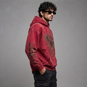 Premium Soft Cotton Casual <b>Pullover</b> Vintage Distressed Appearance <b>Men</b> Distressed Embroidery Hoodies With Detailed Embroidery - Product Image 4