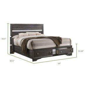 Letto matrimoniale tradizionale in legno con contenitore, colore grigio - Product Image 2