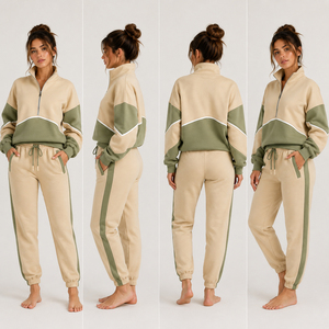 Conjunto Deportivo de Algodón 100% para Mujer, Estilo Casual de Invierno, Sudadera con Cuello Alto y Media Cremallera, Pantalones Jogger - Product Image 5