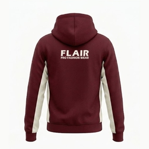 Hoodie en molleton à empiècements coupés et cousus sur mesure |   Pull-over pour homme en maille épaisse marron et crème - Product Image 3