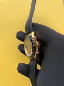 BOJ Plain R.O.L.E.X.72 Gold Tone Stainless Steel <b>Chronograph</b> Mechanical <b>Automatic</b> Movement Analog Rubber Belt Watch At Low Price - Product Image 2