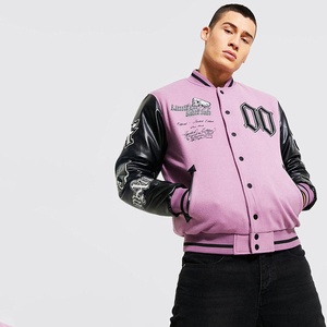 Veste universitaire pour hommes avec manches en cuir, col montant, broderie de logo personnalisée sur le devant, vente en gros OEM - Product Image 5