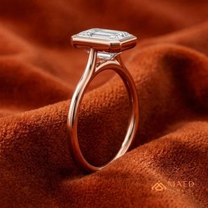 Anillo de Moissanita de Lujo con Corte Esmeralda para Mujer, Chapado en Oro Rosa, Engaste de Garras, Joyería Elegante para Compromiso, Boda, Fiesta, Regalo, Gujarat - Product Image 2