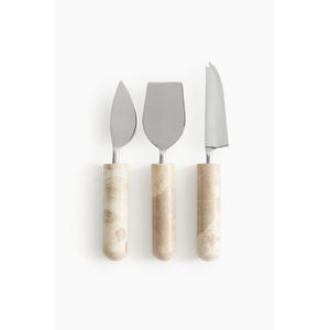 Ensemble de 3 couteaux à fromage avec manche en marbre, élégants ustensiles de service en acier inoxydable pour charcuterie, pour fromages doux et durs, ustensiles de cuisine - Product Image 1