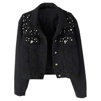 Veste en jean surdimensionnée pour femme en coton, tricotée, brodée de perles, style décontracté, vintage, streetwear, coupe ample, tendance