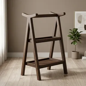Étagère de rangement en bois de manguier massif, support à serviettes, design minimaliste à 2 niveaux pour salle de bain, cuisine, salon - Product Image 5