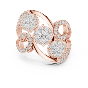 Anillo de Lujo para Mujer, Chapado en Rodio, Oro Amarillo/Rosa/Blanco de 18k, con Tres Piedras en Halo y Engaste a Presión, para Uso Diario o Bodas, CVD - Product Image 6