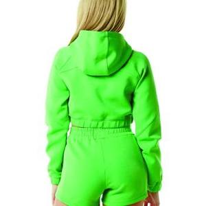Women Winter Crop Hoodie Terry Fabric Front Logo Shorts Two Piece <b>Matching</b> <b>Jogger</b> <b>Set</b> Casual Outfit - Product Image 2
