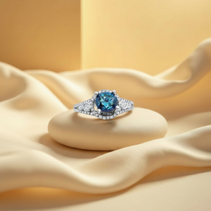 Anillo Solitario de Diamante Azul y Zafiro de 1.50TCW con Halo de Oro Blanco de 14K |   Anillo de Compromiso, Joyería Fina, Regalo de Lujo para Mujer - Product Image 3