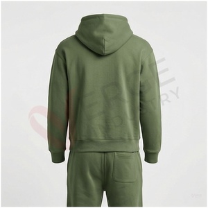 Conjunto Deportivo con Capucha para Hombre, Color Verde Oliva, Manga Larga, Color Sólido, Casual, Transpirable, Corte Regular, Ropa de Otoño - Product Image 2
