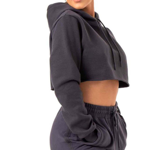 Custom <b>Women's</b> <b>Zip</b> <b>Up</b> Crop <b>Top</b> Hoodie Long Sleeve Sweatshirt Casual Streetwear Drawstring Cropped Hooded Jacket Solid Grey - Product Image 5