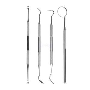 Kit de Examen Dental Manual de 4 Piezas, Espejo Bucal de Acero Inoxidable, Sonda Exploradora, Juego de Raspadores, Grado Médico Profesional - Product Image 1