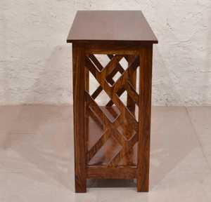 โต๊ะคอนโซลไม้แกะสลักพร้อมชั้นเก็บของพื้นผิวขัดเงาสีน้ำตาลสำหรับทางเข้าห้องนั่งเล่น - Product Image 3