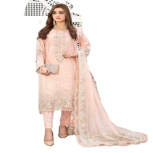 Ensemble Salwar Kameez indien pakistanais de 3 pièces pour mariage et fêtes, brodé, semi-couture, en viscose, avec shalwar et dupatta - Product Image 1