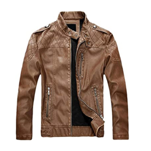 Chaqueta de Motociclista de Cuero, Corte Regular, Cuello Camisero, Cierre de Cremallera, Color Negro Sólido, para Otoño - Product Image 6