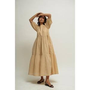 High Quality Beige A-Line Maxi <b>Dress</b> Petal Sleeves <b>Ruffles</b> Cotton Anti-static Eco-Friendly Natural Waist Summer Simple Style - Product Image 6