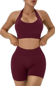 Women's Yellow Two Piece Yoga Set Strapless Halter Crop <b>Top</b> High Waist Shorts <b>Stitch</b> Quick Dry Breathable Seamless Sportswear - Product Image 5