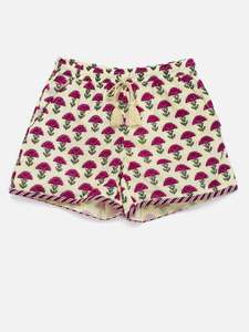Shorts pour femmes en coton 100% à taille élastique, coupe classique, imprimé décoratif, motif artisanal, style moderne et mondial, idéal pour les vacances - Product Image 4
