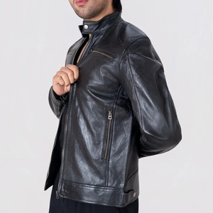 Veste en cuir noire pour homme Icon by Gilani - Veste en cuir noire style Café Racer - Product Image 3