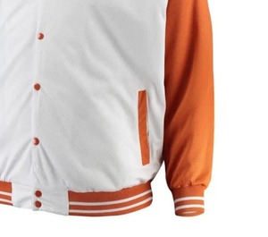 Veste universitaire pour homme, blanche et orange, à blocs de couleur, manches classiques, fermeture à bouton unique, style utilitaire, coupe-vent, motif à carreaux - Product Image 5