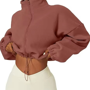 Women's Full Zip Fleece Short Jacket Warm Winter Long Sleeve Sherpa Crop Coat with Stand Collar sweatshirts high quality - Product Image 1