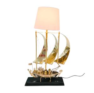 Brass Sailboat Table Lamp with White Drum Shade Coastal <b>Decorative</b> <b>Lighting</b> for Living Room - Product Image 1