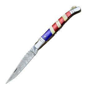 Couteau de poche multifonctionnel Burraq fait main en acier Damas avec étui en cuir, idéal pour un cadeau d'anniversaire ou un cadeau pour témoin de mariage - Product Image 1