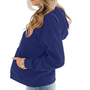Sweat-shirt à capuche unisexe bleu marine, coupe classique, en molleton de coton, style décontracté pour l'automne, avec poches, style tricoté oversize - Product Image 2